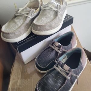 Hey Dude Kids Shoes - Glitter Silver & Heathered Brown (2 Pair)